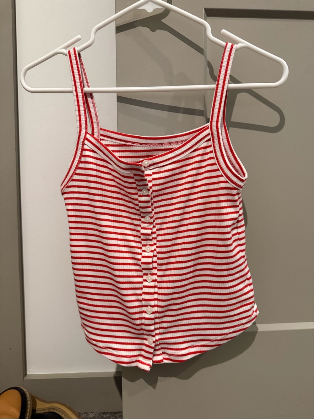 American Eagle Outfitters Red & White Striped Button-Front Tank